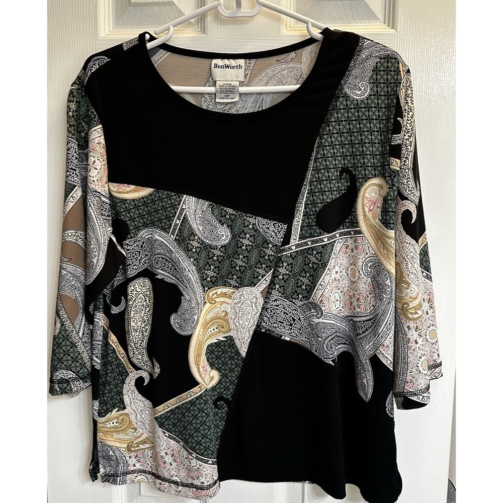 Women's BonWorth Blouse Medium Petite Paisley Print